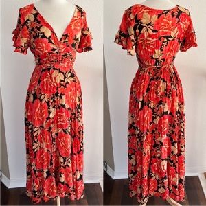 Anthropologie Abel the Label red rose flutter sleeve maxi dress witchcore witchy